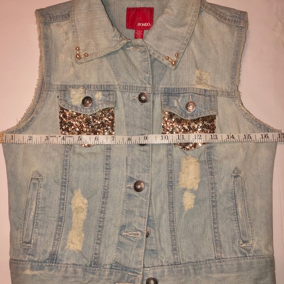 Upcycled Rose Gold Lace Light Denim Vest - Picture 10 of 14